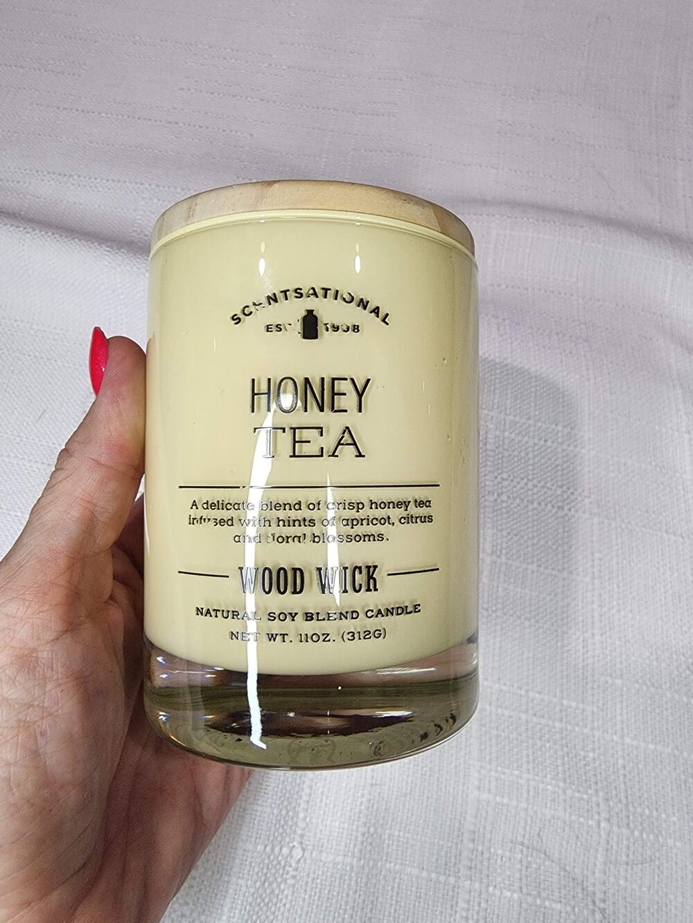 Scentsational Honey Tea Wood Wick Candle 11oz Retired Crackling Soy Blend